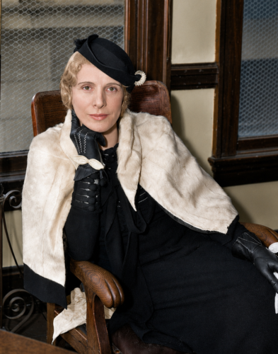 Aimee Semple McPherson at Law Office (colorized)