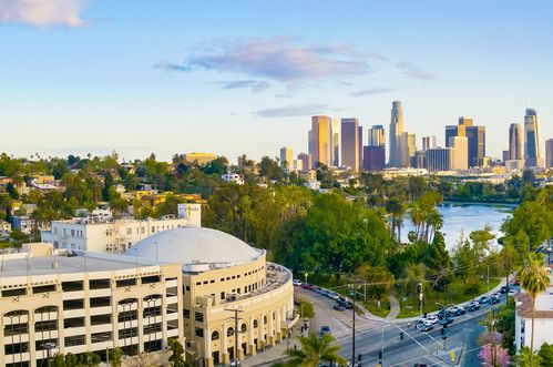 Angelus Temple, Echo Park Lake, and DTLA. Source: Angelus Temple