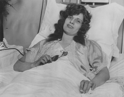 Aimee Semple McPherson recovering in the hospital at Douglas, Arizona, June 1926.